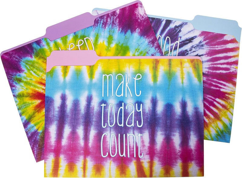 Graphique "Tie Dye" File Folder Set – File Set Includes 9 Folders and 3 Unique Go-Getter Designs, Embellished w/Gold Foil on Durable Triple-Scored Coated Cardstock - Image 1